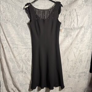 Evan‎ Picone dress NWT size 12 Black Midi Dress with Sheer faux diamond Accents
